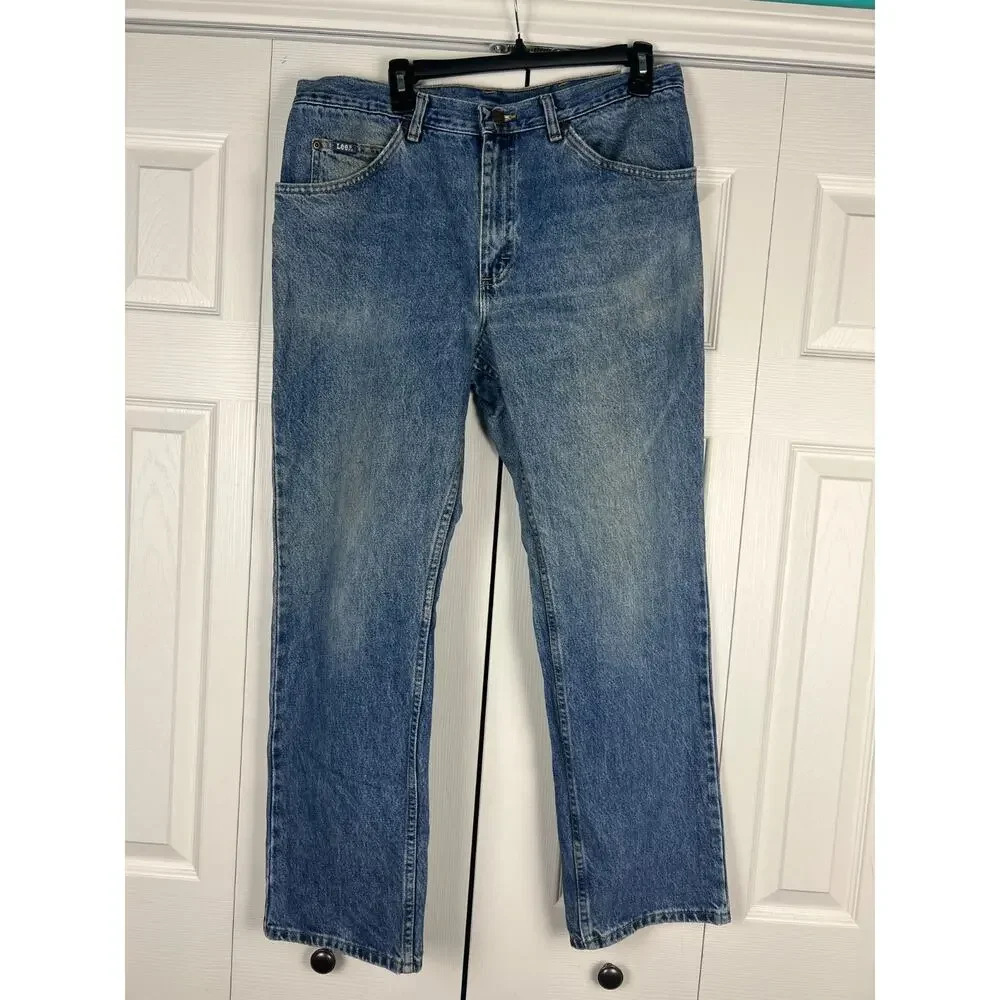Vtg Lee Straight Leg Jeans‎ Mens 36 x 31 Blue Denim Medium Wash Fading